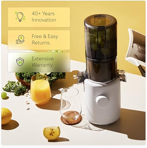 Hurom Renewed Hurom H310A Self-Feeding Masticating Juicer - White | Easy-Clean, Quiet Motor - Max Yield, BPA