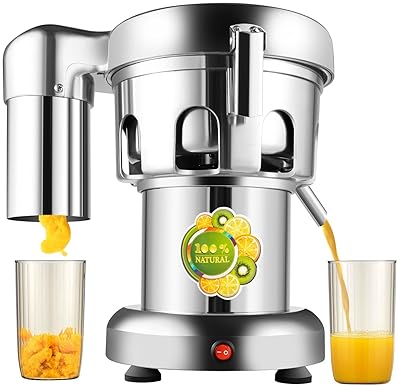 Stainless Steel Commercial Centrifugal Juicer - Heavy Duty Fruit and Vegetable Juice Presser, 370W
