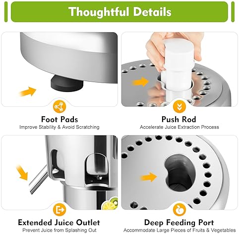 Stainless Steel Commercial Centrifugal Juicer - Heavy Duty Fruit and Vegetable Juice Presser, 370W