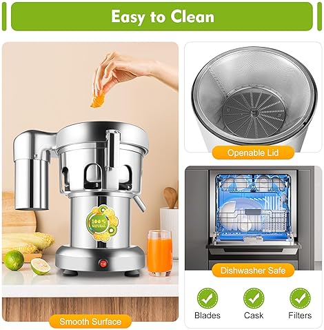 Stainless Steel Cold Press Juicer with Low Noise, Overheating Protection