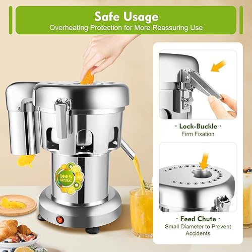 Stainless Steel Cold Press Juicer with Low Noise, Overheating Protection