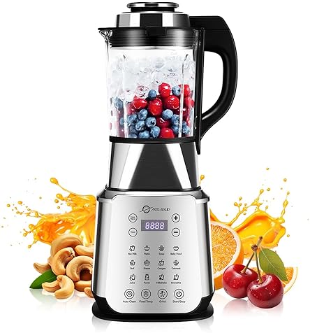 Stainless Steel Blender with Heating, 26000-60000RPM High Speed, 1200W Glass Jar, 14 Functions - Ideal for Kitchen