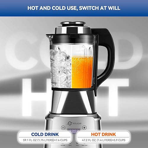 Stainless Steel Blender with Heating, 26000-60000RPM High Speed, 1200W Glass Jar, 14 Functions - Ideal for Kitchen