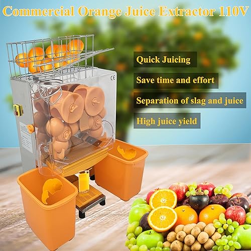 Stainless Steel Commercial Orange Juicer Extractor - 22 Oranges/Min, 110V