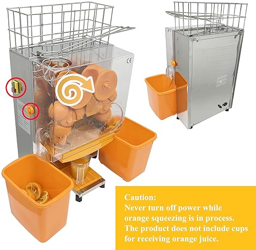 Stainless Steel Commercial Orange Juicer Extractor - 22 Oranges/Min, 110V