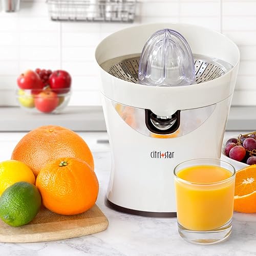 Tribest CitriStar CS-1000 Electric Citrus Juicer - Stainless Steel Strainer & Spout (White)