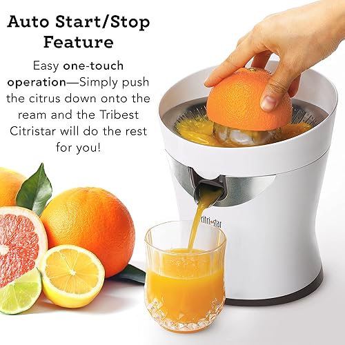 Tribest CitriStar CS-1000 Electric Citrus Juicer - Stainless Steel Strainer & Spout (White)