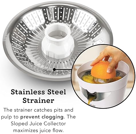 Tribest CitriStar CS-1000 Electric Citrus Juicer - Stainless Steel Strainer & Spout (White)