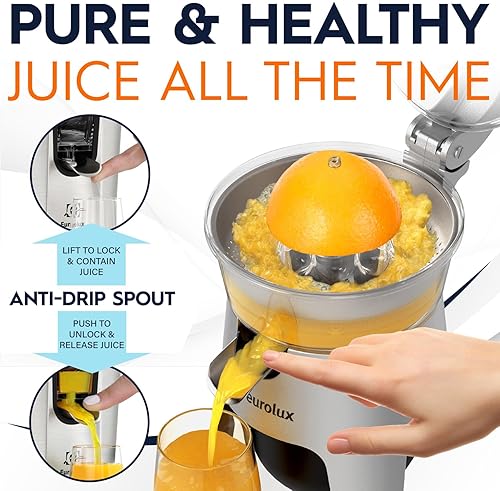 Eurolux Stainless Steel Electric Citrus Juicer | 300W Power, 2 Filters for Pulp Control