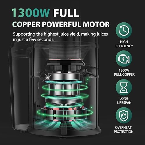 KOIOS 1300W Centrifugal Juicer, 3" Feed Chute, Copper Motor, Titanium Filter, High Juice Yield, 3 Speeds