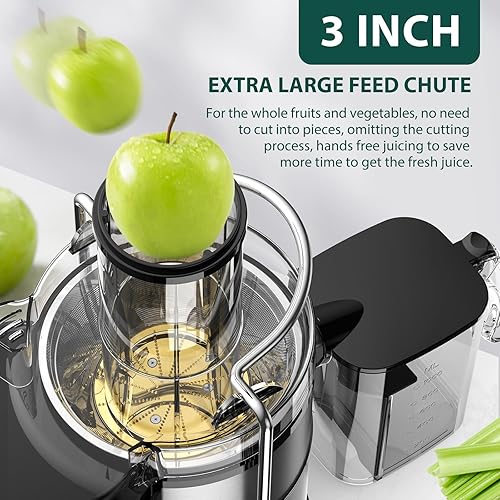 KOIOS 1300W Centrifugal Juicer, 3" Feed Chute, Copper Motor, Titanium Filter, High Juice Yield, 3 Speeds