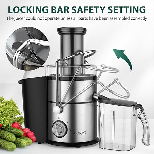 KOIOS 1300W Centrifugal Juicer, 3" Feed Chute, Copper Motor, Titanium Filter, High Juice Yield, 3 Speeds