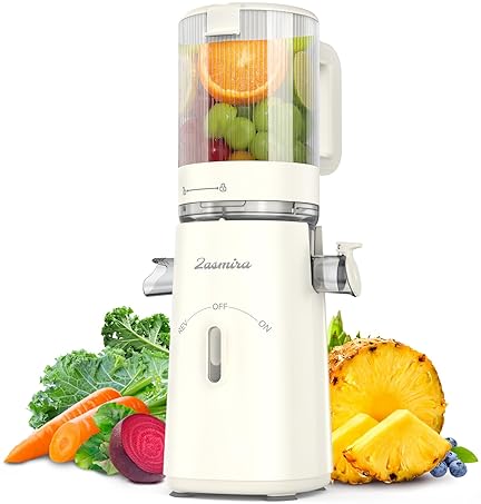 Zasmira Cold Press Juicer with Large Feeding Chute - Powerful Slow Juicer, Easy to Clean (White)