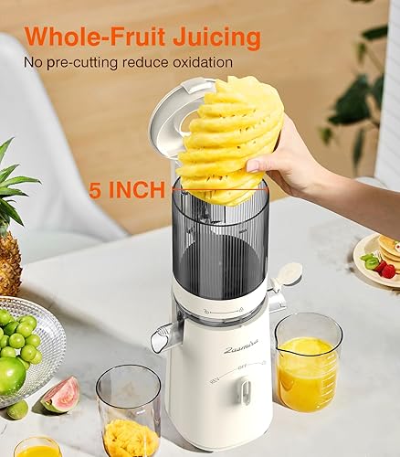 Zasmira Cold Press Juicer with Large Feeding Chute - Powerful Slow Juicer, Easy to Clean (White)