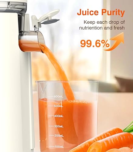 Zasmira Cold Press Juicer with Large Feeding Chute - Powerful Slow Juicer, Easy to Clean (White)