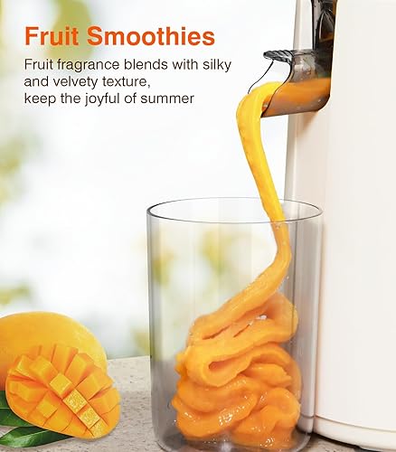 Zasmira Cold Press Juicer with Large Feeding Chute - Powerful Slow Juicer, Easy to Clean (White)