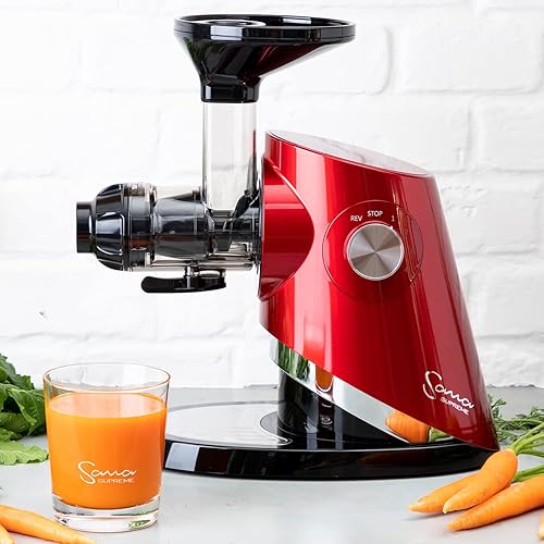 Sana 727 Supreme Cold Press Masticating Juicer | Large Batch | Non-Stop Juicing | 4 Speed Motor | Easy to Clean | Recipe Book | 15-Year Warranty | Red
