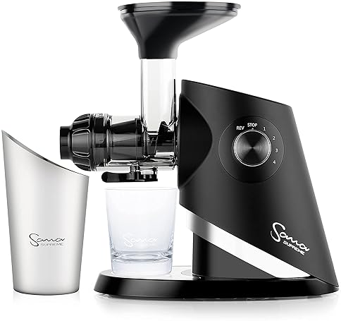 Sana 727 Cold Press Masticating Juicer | Large Batch | Non-Stop Juicing | 4 Speed Motor | Easy Clean | Recipe Book | 15-Year Warranty | Black
