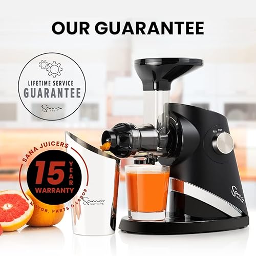 Sana 727 Cold Press Masticating Juicer | Large Batch | Non-Stop Juicing | 4 Speed Motor | Easy Clean | Recipe Book | 15-Year Warranty | Black