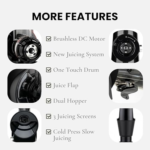Sana 727 Cold Press Masticating Juicer | Large Batch | Non-Stop Juicing | 4 Speed Motor | Easy Clean | Recipe Book | 15-Year Warranty | Black