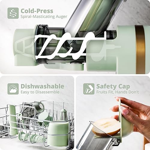 Greater Goods Powerful Slow Masticating Juicer for Fruits & Veggies, High Juice Yield, Easy to Clean - Sage Green