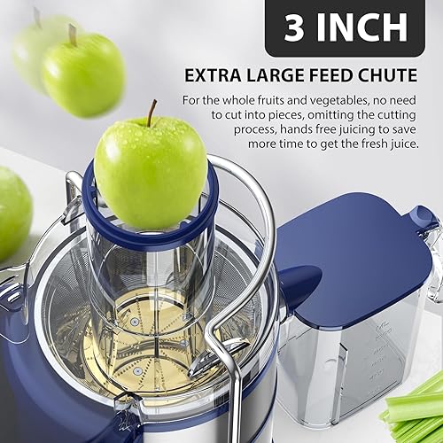 KOIOS Centrifugal Juicer 1300W, XL Feed Chute, Copper Motor, Titanium Filter, High Juice Yield, 3 Speeds, Blue