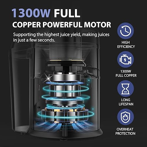 KOIOS Centrifugal Juicer 1300W, XL Feed Chute, Copper Motor, Titanium Filter, High Juice Yield, 3 Speeds, Blue