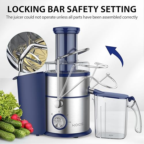KOIOS Centrifugal Juicer 1300W, XL Feed Chute, Copper Motor, Titanium Filter, High Juice Yield, 3 Speeds, Blue