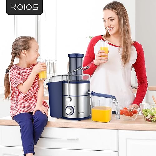 KOIOS Centrifugal Juicer 1300W, XL Feed Chute, Copper Motor, Titanium Filter, High Juice Yield, 3 Speeds, Blue