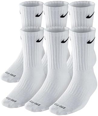 NIKE Dri-FIT Cushion Crew Training Socks - White/Black, 6-Pack, Adult Large (8-12)"