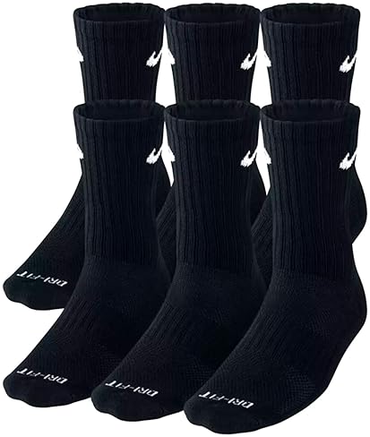NIKE Plus Cushion Crew Socks 6-Pack, Size L (Men's 8-12 / Women's 10-13) - Black