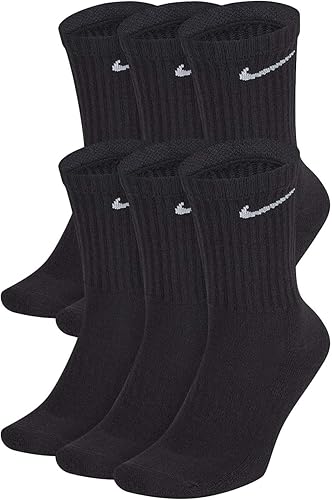 Nike Performance Cushion Crew Socks (6 Pairs), Black/White, Unisex, Large