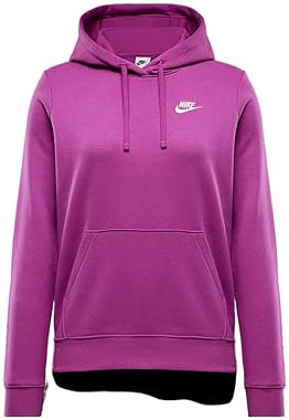 NIKE WOMEN'S CLUB FLEECE PULLOVER HOODIE IN HOT FUCHSIA/WHITE (DQ5793-518)