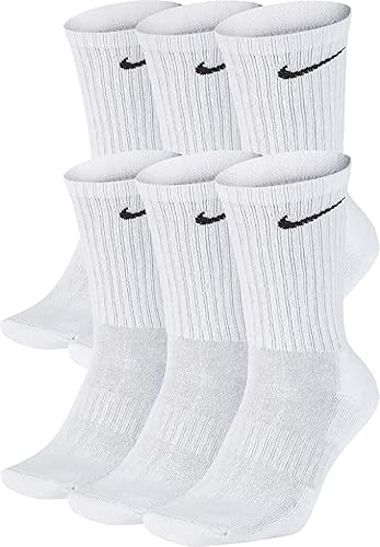 Nike Men's Dri-Fit Everyday Cushioned Crew Socks, White, Large (6 Pairs)