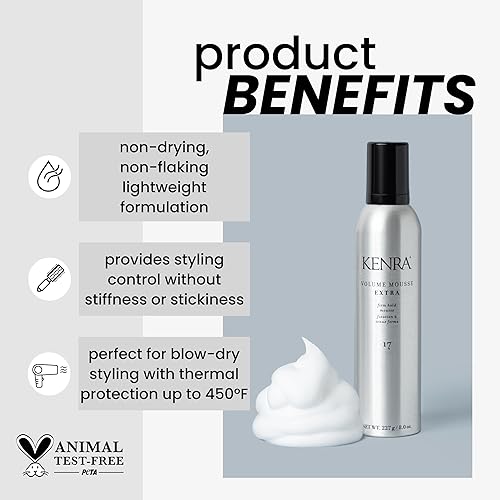Kenra Volume Mousse Extra 17 | Firm Hold & Alcohol-Free | Non-Drying Lightweight Formula | Frizz Control & Conditioning | Thermal Protection | All Hair Types