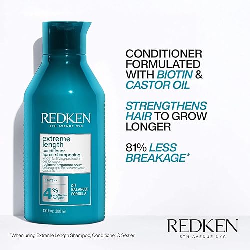 Redken Extreme Length Shampoo & Conditioner Duo - Strengthens & Prevents Breakage, Biotin-Infused for Hair Growth
