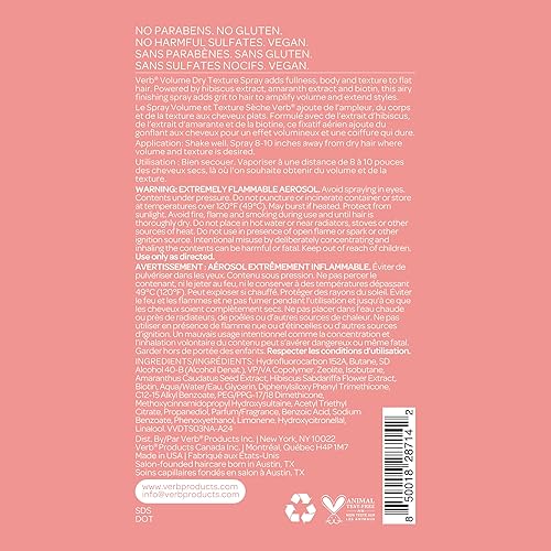 VERB Volume Dry Texture Spray - Boost Volume, Add Fullness, Weightless Grit - Sulfate, Paraben,