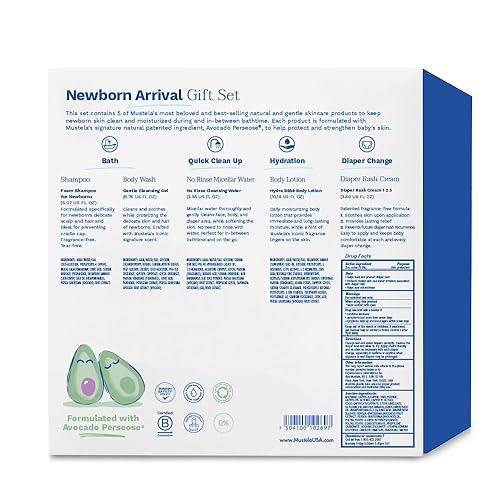 Mustela Newborn Arrival Gift Set: Baby Skincare & Bath Essentials - Natural & Plant-Based - 5 Piece Set"