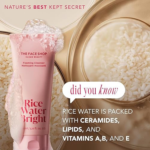 LG HOUSEHOLD&HEALTHCARE Hydrating Rice Water Foaming Facial Cleanser with Ceramide - Vegan Korean Skin Care - 150ml