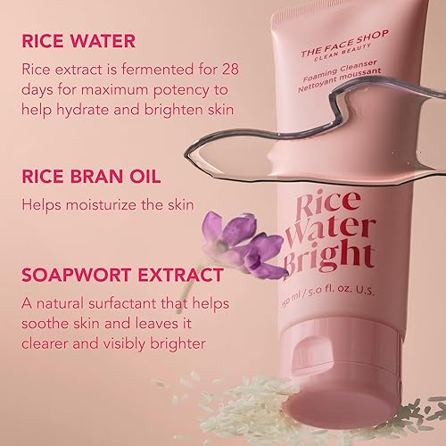 LG HOUSEHOLD&HEALTHCARE Hydrating Rice Water Foaming Facial Cleanser with Ceramide - Vegan Korean Skin Care - 150ml