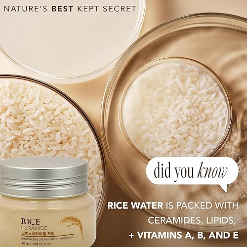 LG HOUSEHOLD&HEALTHCARE Rice Ceramide Moisturizing Cream - Hydrating & Brightening - Lightweight Korean Skin Care