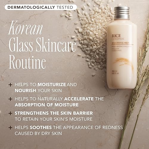 LG HOUSEHOLD&HEALTHCARE Rice Ceramide Moisturizing Emulsion - Lightweight Face Moisturizer - Brightening & Hydrating - Korean Skin Care