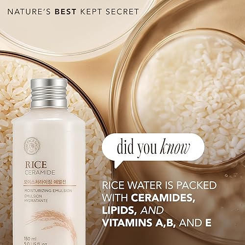 LG HOUSEHOLD&HEALTHCARE Rice Ceramide Moisturizing Emulsion - Lightweight Face Moisturizer - Brightening & Hydrating - Korean Skin Care