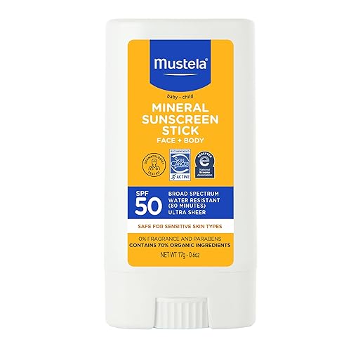 Mustela Baby Mineral Sunscreen Stick SPF 50 Broad Spectrum - Organic, Water-Resistant, Fragrance-Free - 0.6 oz