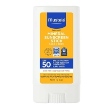 Mustela Baby Mineral Sunscreen Stick SPF 50 Broad Spectrum - Organic, Water-Resistant, Fragrance-Free - 0.6 oz