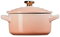 Le Creuset Mini Round Cocotte, 8oz, Peche with Gold Heart Knob - Stoneware