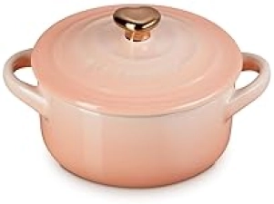 Le Creuset Mini Round Cocotte, 8oz, Peche with Gold Heart Knob - Stoneware