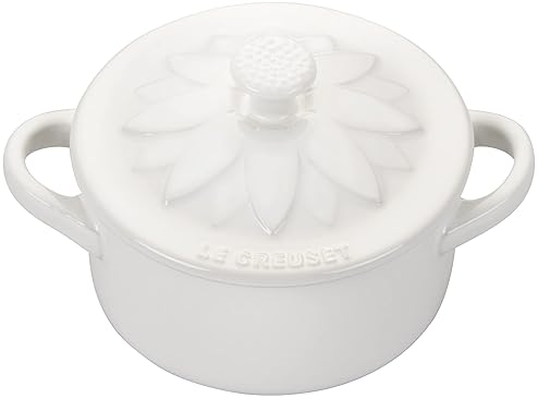 Le Creuset Mini Round Cocotte with Flower Lid, 8oz, White - Stoneware