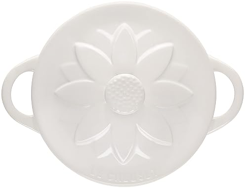 Le Creuset Mini Round Cocotte with Flower Lid, 8oz, White - Stoneware