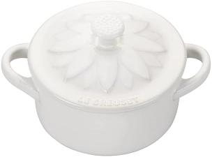 Le Creuset Mini Round Cocotte with Flower Lid, 8oz, White - Stoneware